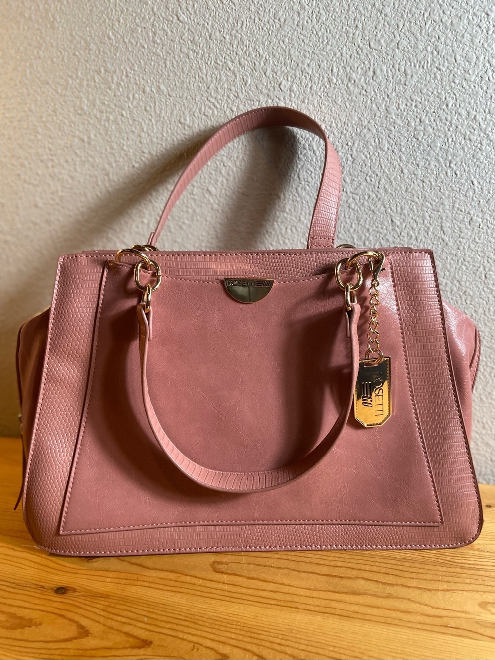 Rosetti Go~Rose Pink~Soft~Textured~Faux Leather~Satchel~Handbag~Gold Hardware